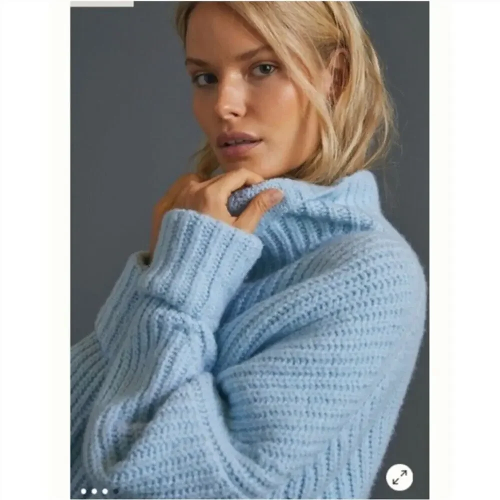 Anthropologie Maeve Athena Cowl Neck Sweater Pullover Alpaca Wool Blue XL